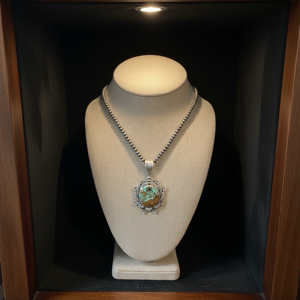 Sterling Silver Number 8 Turquoise Pendant Necklace